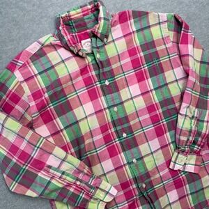 Brooks Brothers Shirt Men Medium Pink Green Plaid Regular Fit Button Down Preppy
